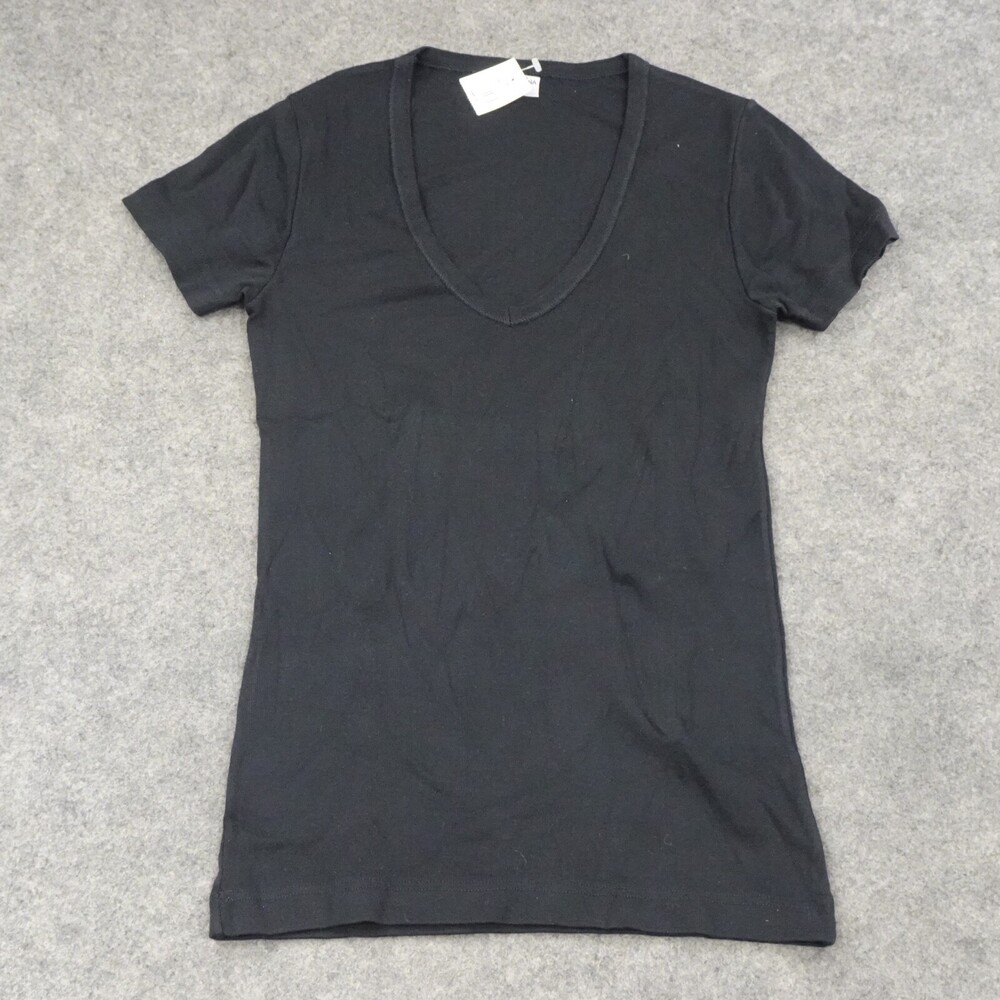 Christina Lehr Top 1 Regular Small Womens Black Basic V Neck Short Sleeve Shirt